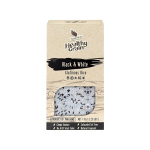 Asiatischer Reis im Online-Shop, schwarzer und weißer Reis, 1 kg Packung.