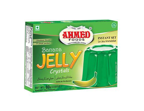 Asiatischer Lebensmittel Online-Shop. Bananengelee in grünem Set, 100 g.