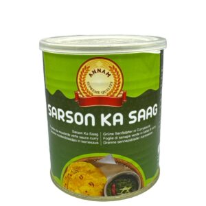 Asiatische Lebensmittel Online-Shop, Sarson Ka Saag in Dose, grüne Verpackung.