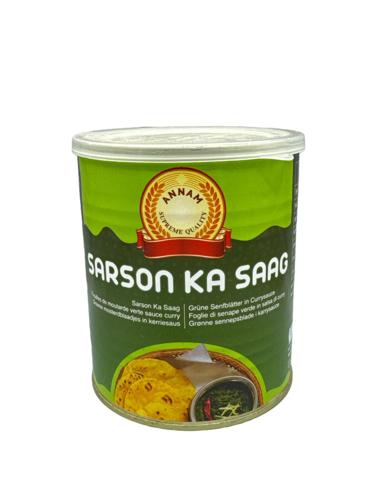 Asiatische Lebensmittel Online-Shop, Sarson Ka Saag in Dose, grüne Verpackung.