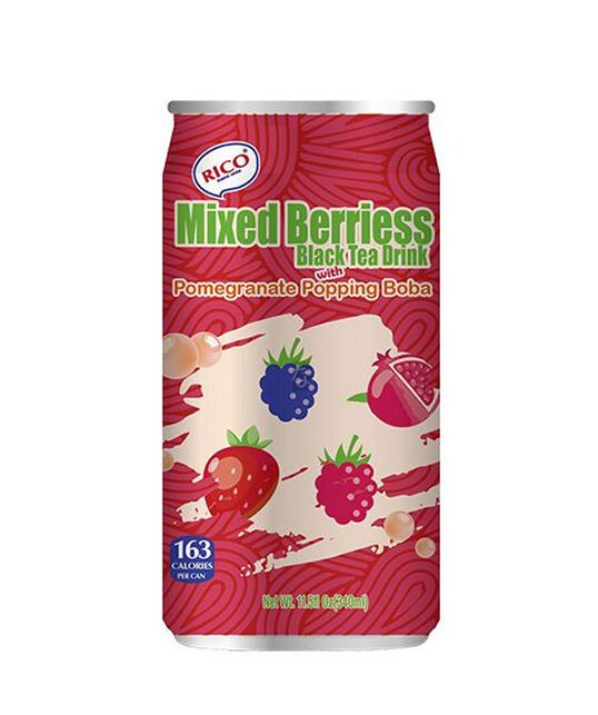 Asiatischer Beeren-Getränk mit Popping Boba, 340 ml, asiatische Lebensmittel.