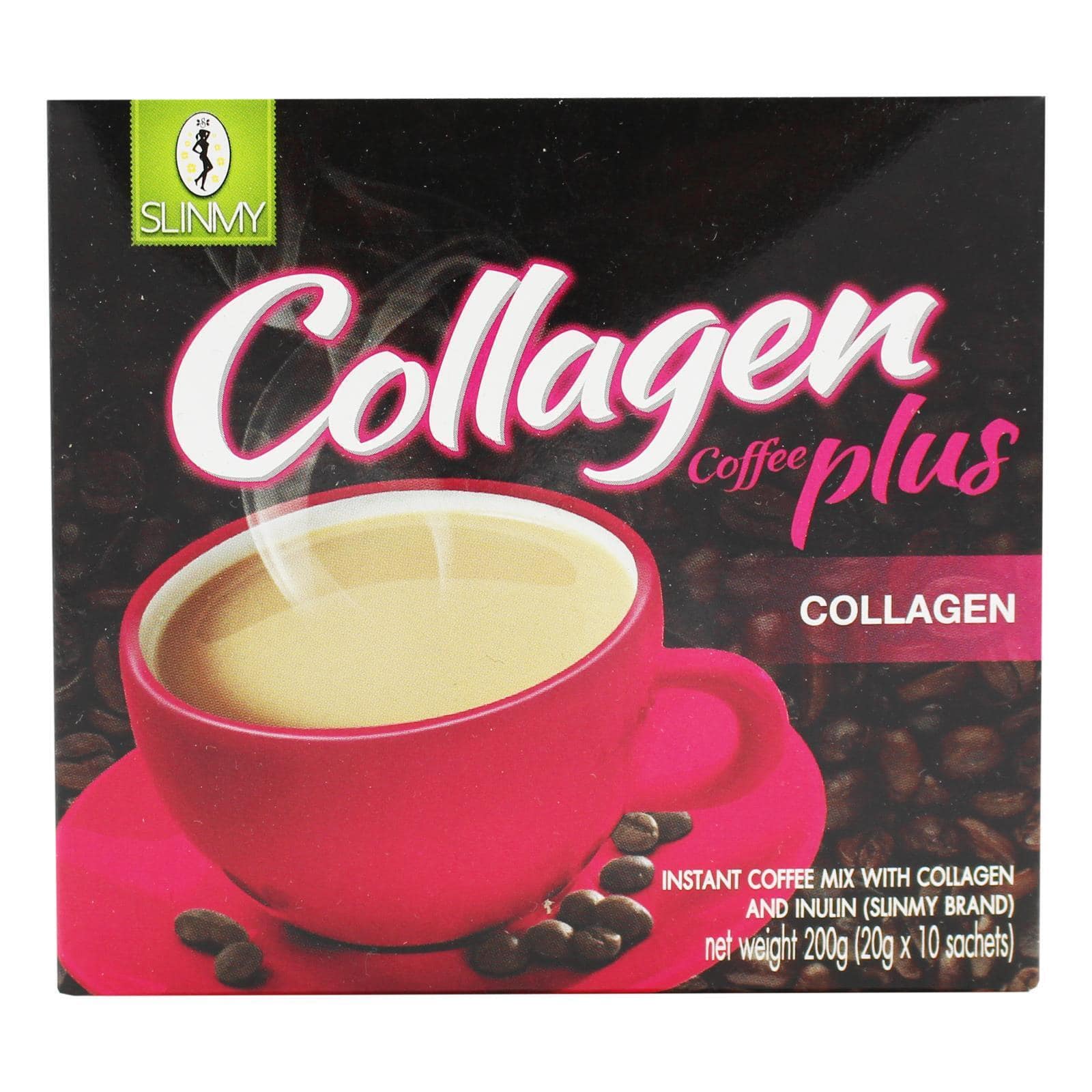Asiatischer Kollagenkaffee in pinker Tasse, 200g Packung, asiatischer Lebensmittel Online-Shop.