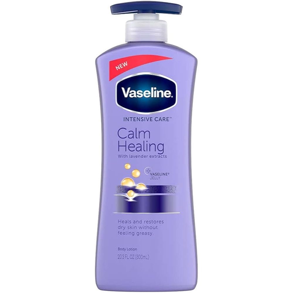 Pflegeprodukt Vaseline Calm Healing mit Lavendel für trockene Haut.