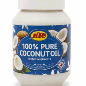 Kokosöl in weißem Behälter, asiatischer Lebensmittel Online-Shop.