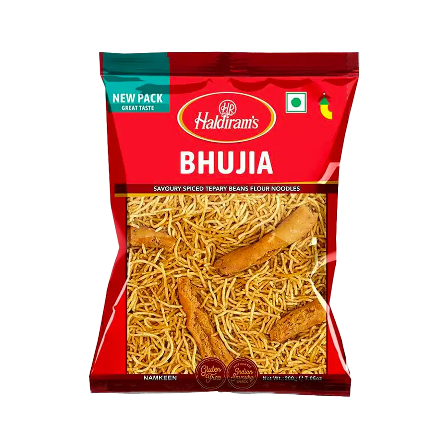 Asiatischer Bhujia Snack im Online-Shop, 1kg Packung, würzig und knusprig.
