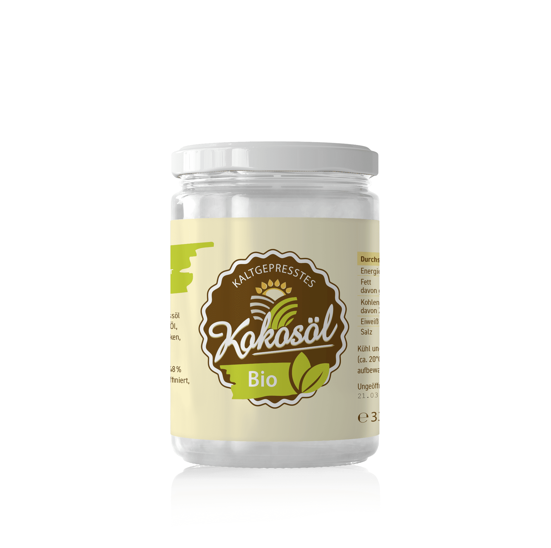 Asiatischer Bio Kokosöl 400ml, kaltgepresst, für Kochen und Hautpflege.
