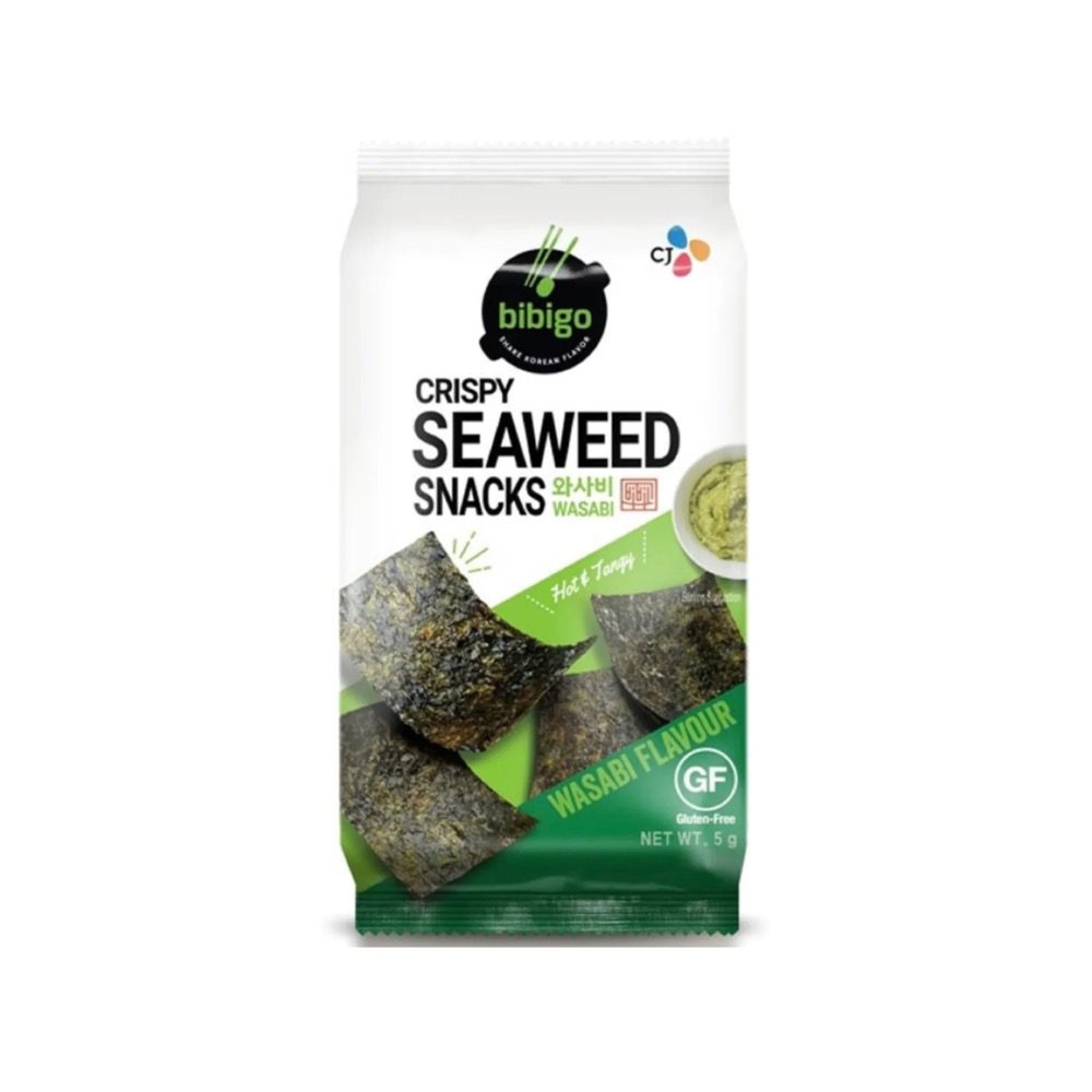Asiatische Lebensmittel Online-Shop, BIBIGO Wasabi Seaweed 5g, knusprige Algen-Snacks.