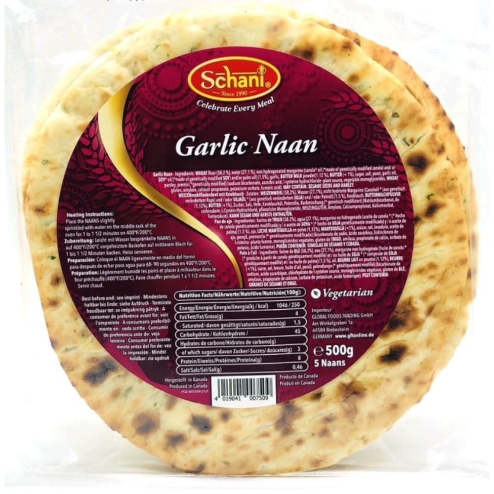 Asiatischer Garlic Naan, 5 Stück, vegetarisch, 500g, Schani.