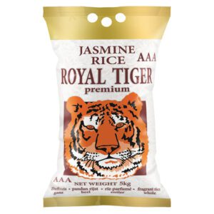 Asiatischer Reis Royal Tiger Jasmine 5kg, hochwertig und aromatisch.