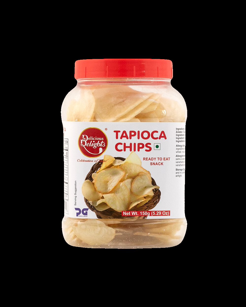 Asiatische Lebensmittel Online-Shop, Tapioka-Chips in Glasbehälter.