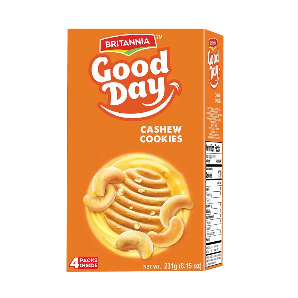 Asiatische Lebensmittel Online-Shop, Britania Good Day Cashew Cookies, 216g, Verpackung.