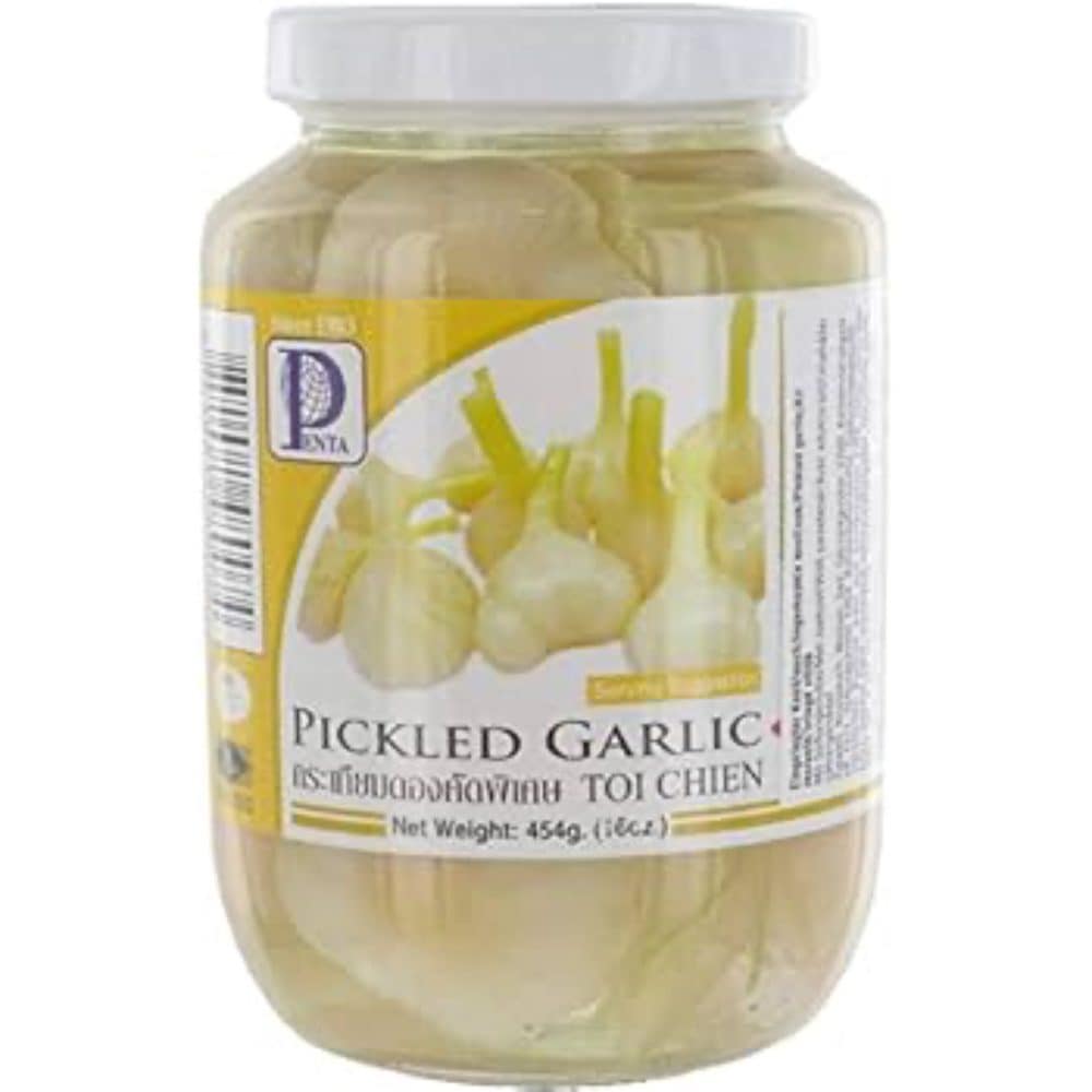 Eingelegter Knoblauch in Glas, asiatische Lebensmittel Online-Shop.