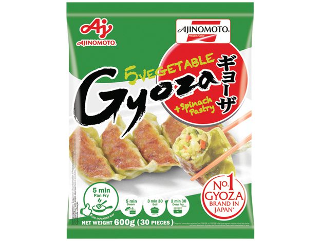 Asiatischer Gyoza im Online-Shop, 600g, mit Spinatpastete, japanische Marke Ajinomoto.