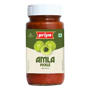 Asiatische Lebensmittel Online-Shop, Priya Amla Pickle mit Knoblauch, Glasbehälter.