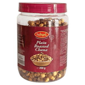 Asiatische Lebensmittel Online-Shop, Schani Plain Roasted Chana 200g, geröstete Kichererbsen in Glas.