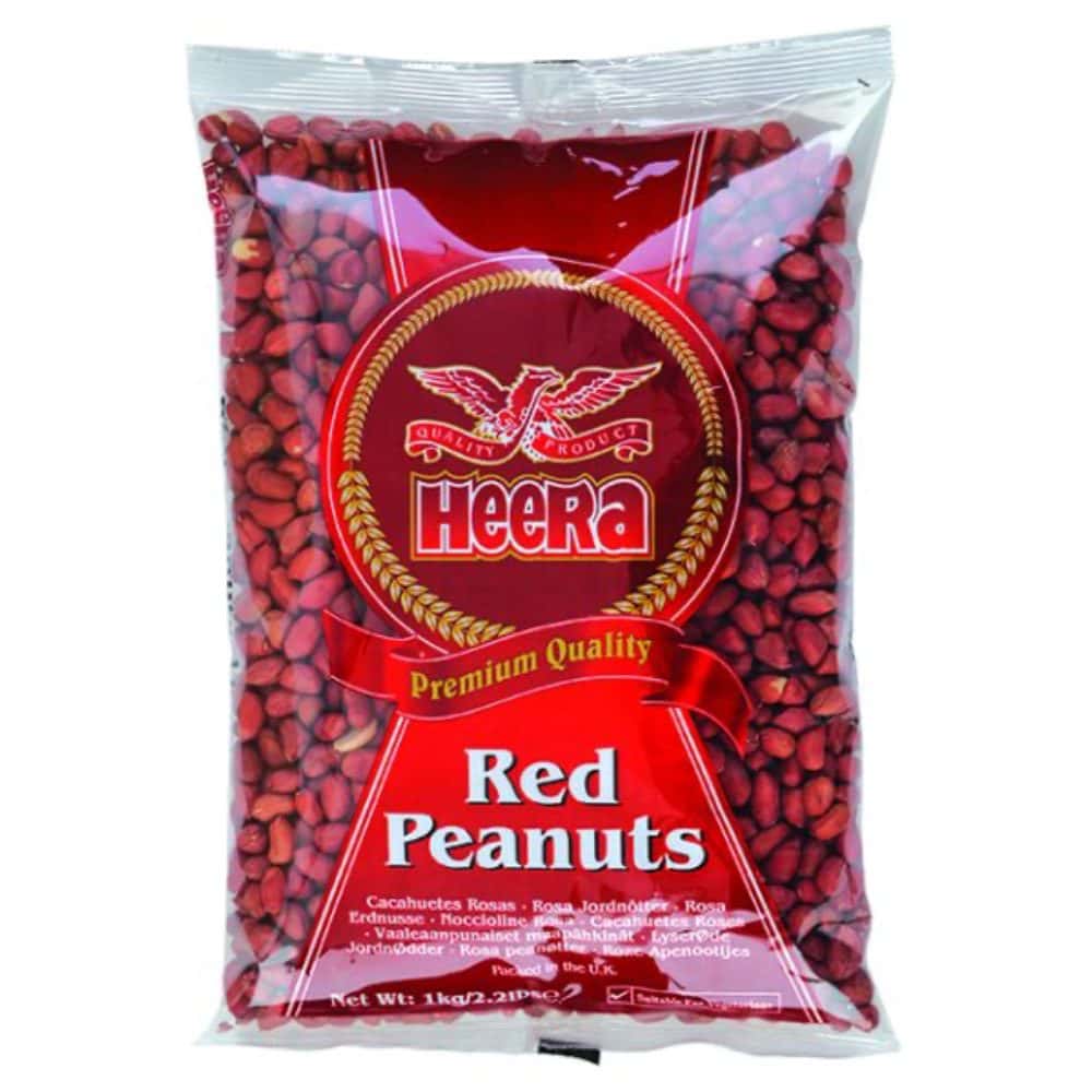 Asiatische Erdnüsse in roter Verpackung, asiatischer Lebensmittel Online-Shop.