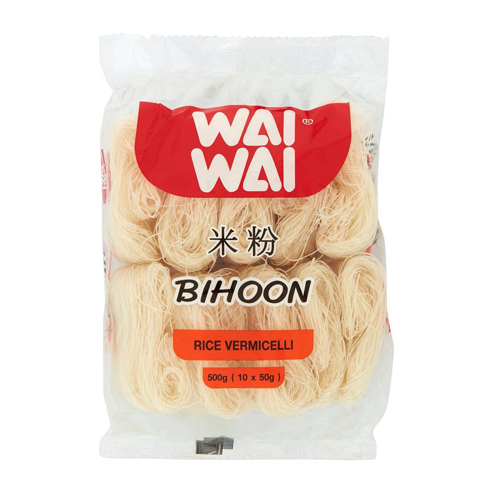 WAI WAI Bihoon Reisnudeln, asiatische Lebensmittel, 500g Packung.