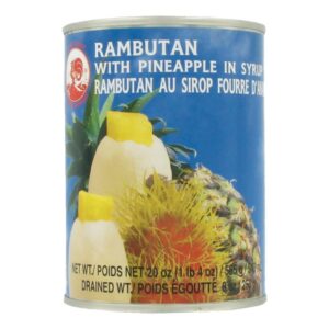 Asiatische Lebensmittel Online-Shop, Rambutan mit Ananas in Dose, tropische Frucht.