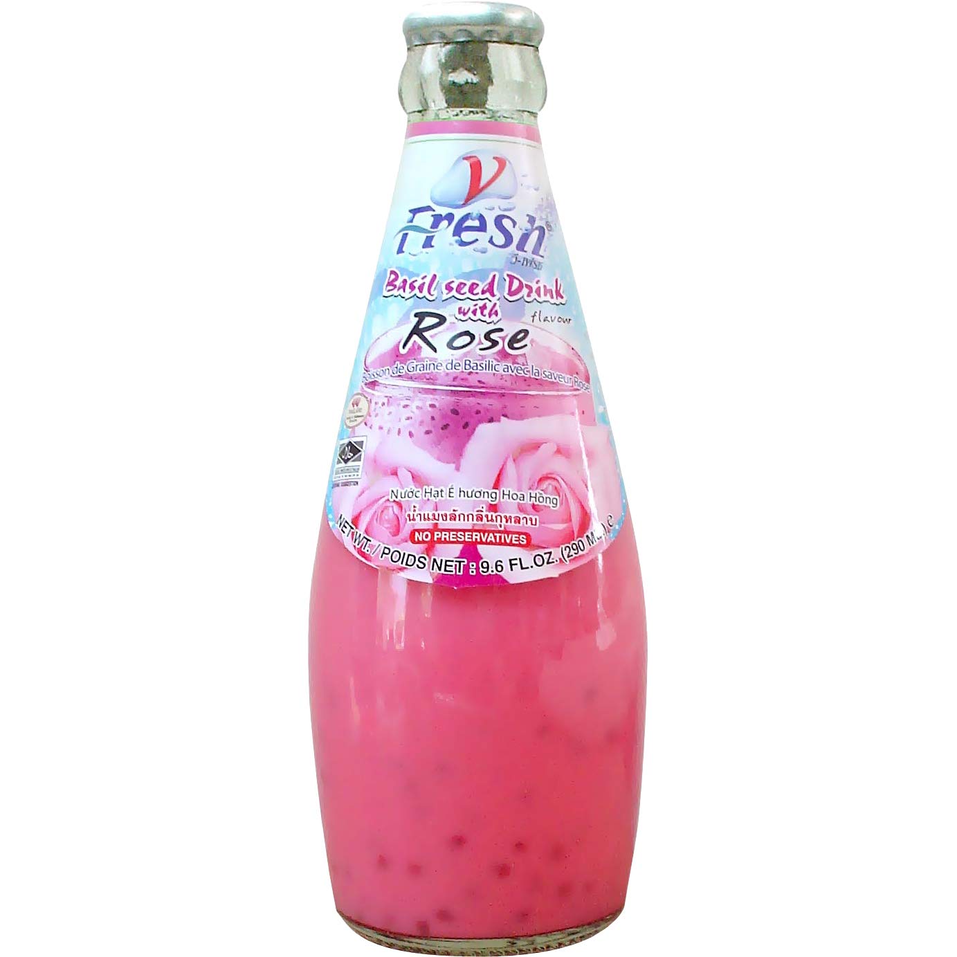 VFRESH Rosengetränk 290ml, asiatisches Getränk mit Basilikum und Rose, asiatische Lebensmittel.