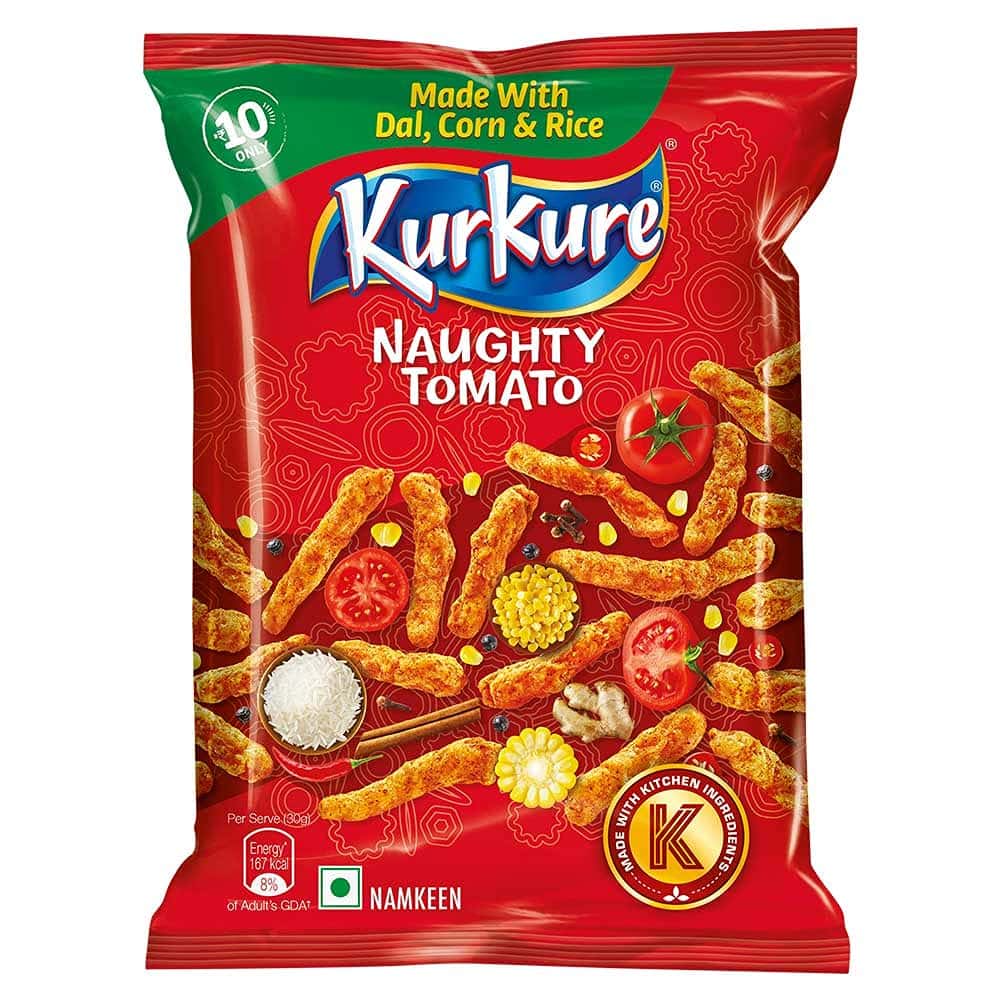 Asiatischer Lebensmittelladen - Kurkure Naughty Tomato Snack.