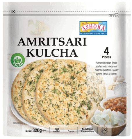 Asiatischer Lebensmittelladen - Amritsari Kulcha, 4 Stück, veganes indisches Fladenbrot.