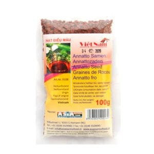 Asiatischer Lebensmittelladen mit Annatto Samen in Verpackung.