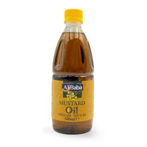 Asiatischer Lebensmittelladen - Flasche mit Senföl, 250ml, gelber Deckel.