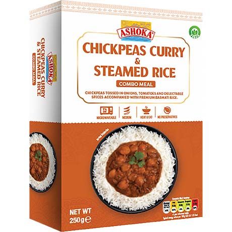 Asiatische Lebensmittel Online-Shop, Chickpeas Curry & Steamed Rice, 250g.
