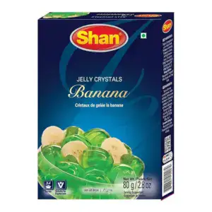 Asiatischer Lebensmittel Online-Shop, Shan Bananen Jelly 80g, Fruchtgummi in grüner Verpackung.
