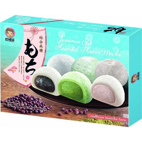 Asiatischer Lebensmittelladen, Mochi in verschiedenen Geschmacksrichtungen.
