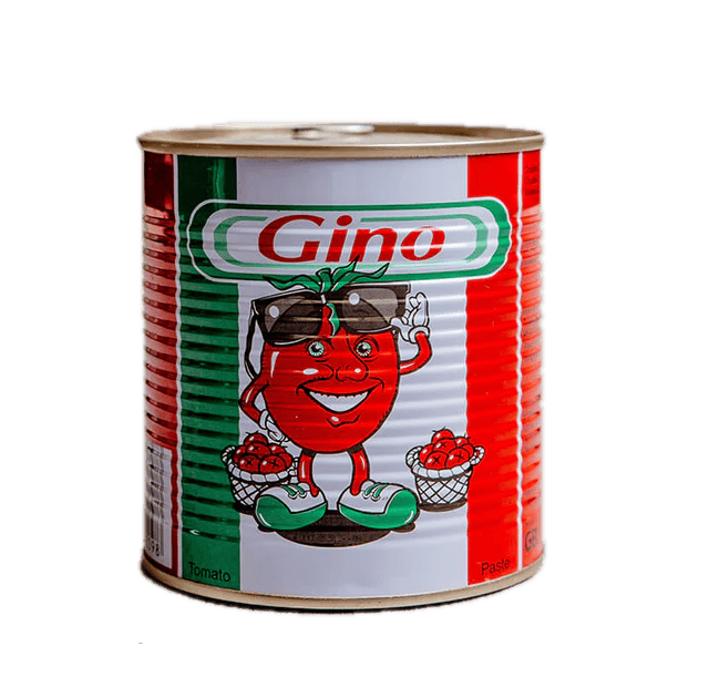 Asiatischer Tomatenmark GINO, 400g, mit Cartoon-Tomate, asiatische Lebensmittel.
