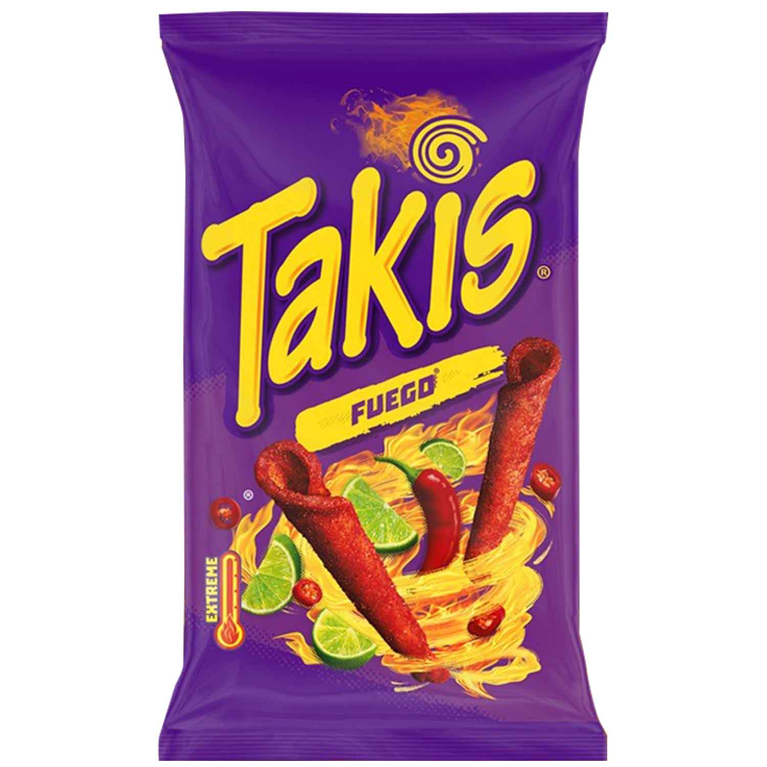 Takis Fuego 100g - Scharfe Chips mit Limette und Chili.