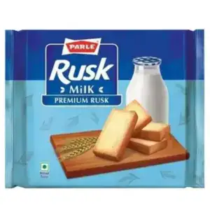 Asiatischer Lebensmittel Online-Shop, Rusk Milchpackung mit Keksen und Milchflasche.