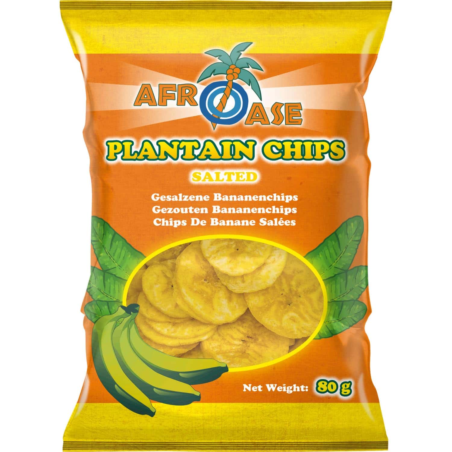 Asiatischer Lebensmittelladen - Salzige Plantain Chips in Verpackung.