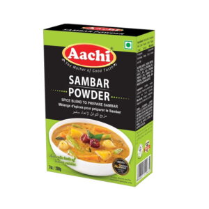 Asiatischer Lebensmittelladen, Sambar Pulver in Packung, indische Gewürzmischung.