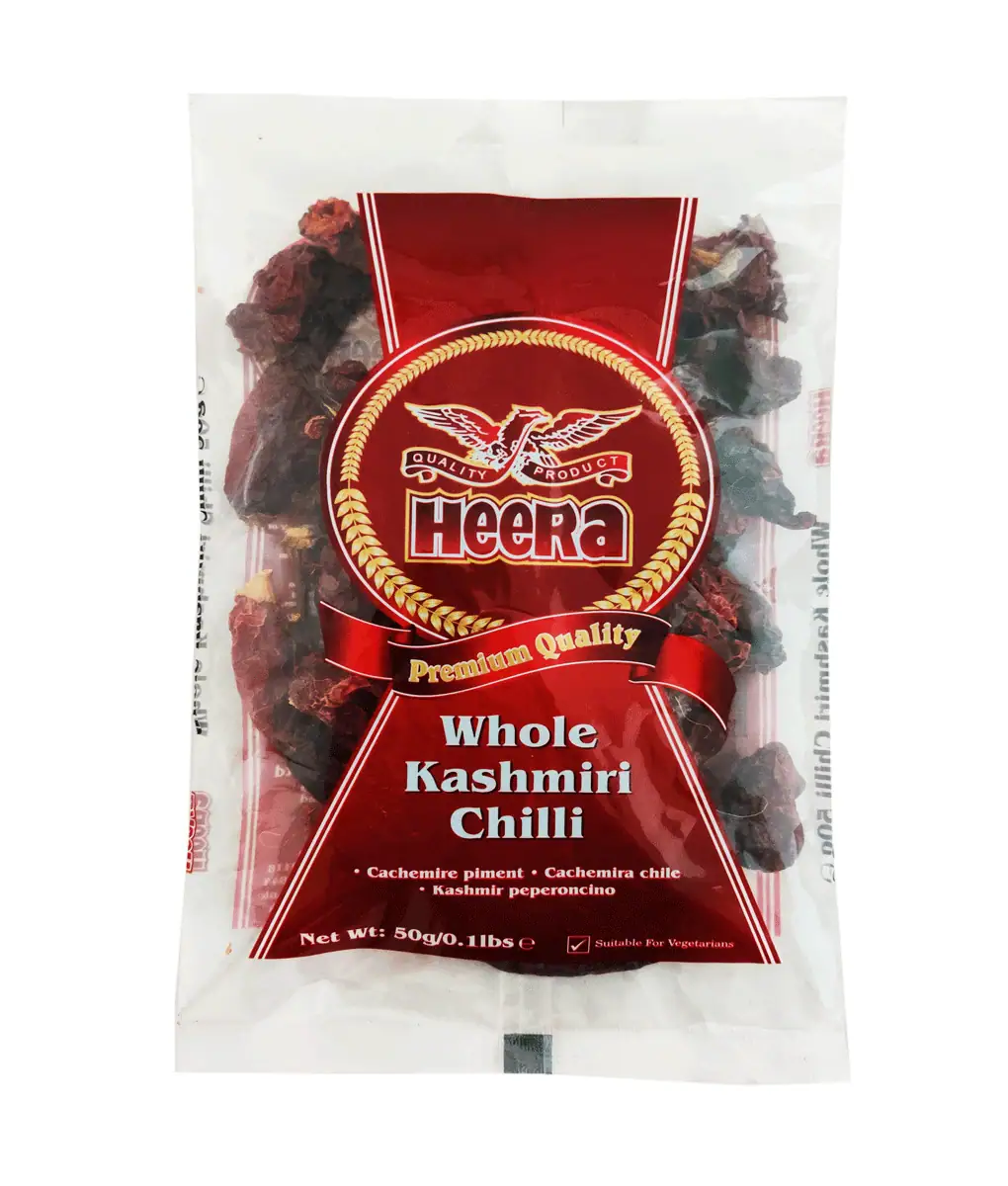 Asiatische Lebensmittel Online-Shop, Whole Kashmiri Chilli, 50g, scharfes Gewürz.