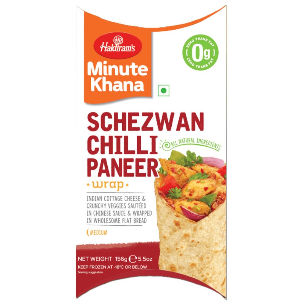 Asiatischer Chilli Paneer Wrap, asiatische Lebensmittel, Haldiram's, scharfer Snack.