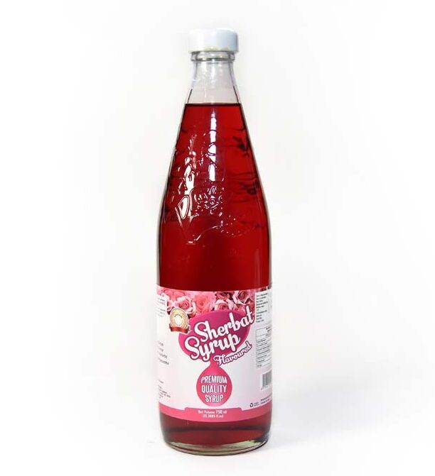 Asiatischer Lebensmittelladen - Sherbat Syrup in Flasche, roter Sirup.