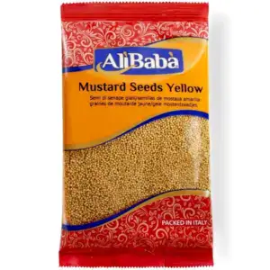 Asiatische Lebensmittel Online-Shop, gelbe Senfkörner in Packung.