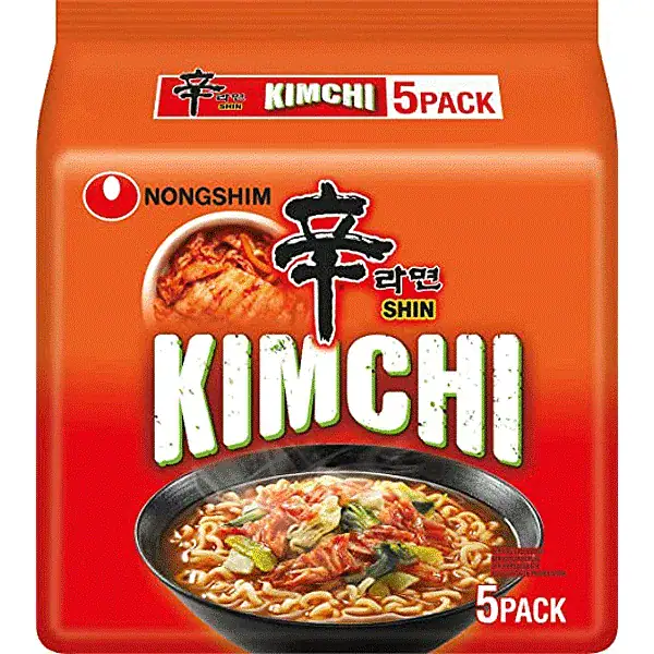 Asiatischer Kimchi Ramyun 5er Pack, koreanische Instant-Nudeln, scharf.