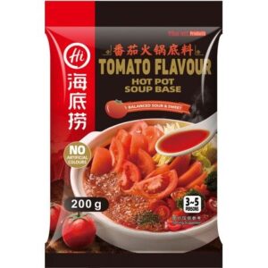 Asiatischer Hot Pot Suppenbasis mit Tomatengeschmack, 200g, für asiatische Gerichte.