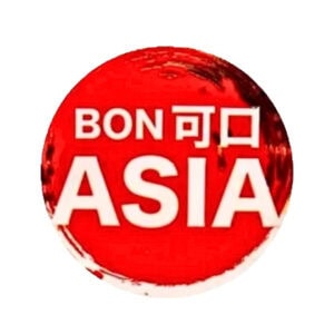 Asiatische Lebensmittel Online-Shop, Bon Asia Logo in roter Kugel.