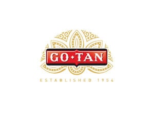 Asiatischer Lebensmittel Online-Shop, Götan Logo mit goldener Verzierung.