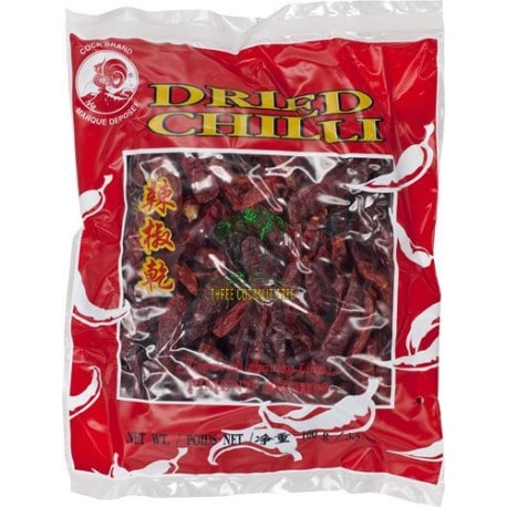 Asiatische Lebensmittel Online-Shop, getrocknete Chili im Beutel, scharf und würzig.