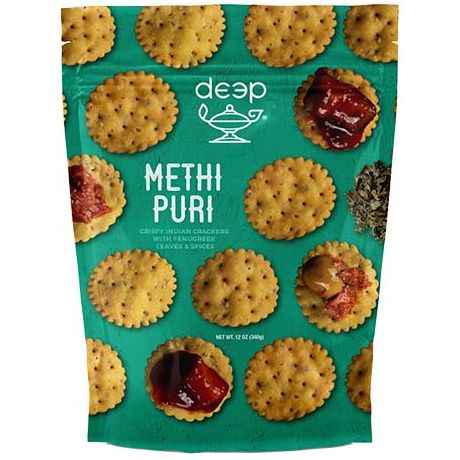 Asiatischer Lebensmittelladen - Methi Puri, indische Crackers mit Gewürzen, 340g.