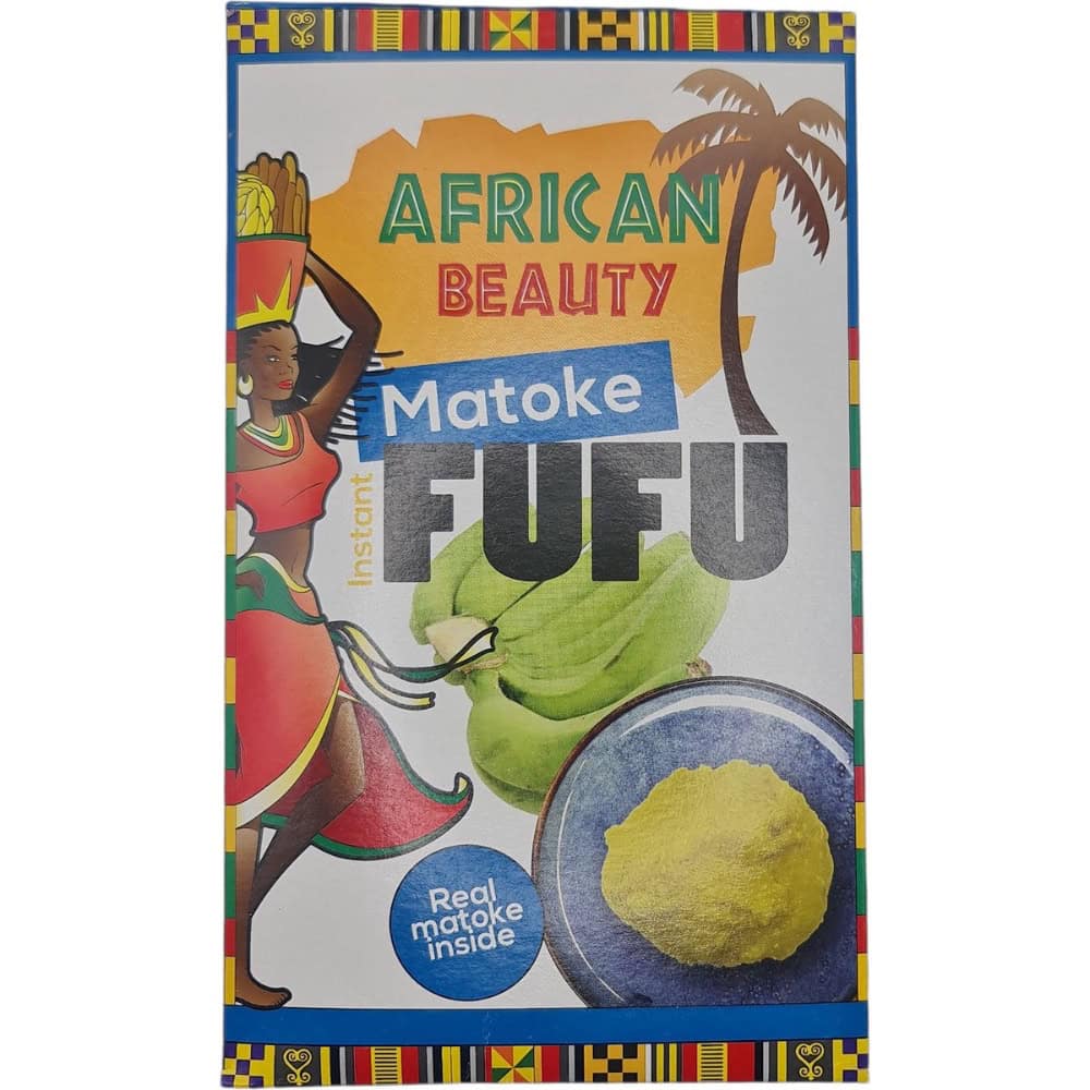 Asiatischer Lebensmittelladen - Matoke Fufu, afrikanisches Fufu in Verpackung mit Dschungel-Design.