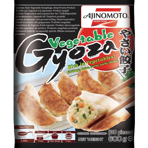 Asiatische Lebensmittel Online-Shop, Gyoza mit Gemüse, tiefgefroren.
