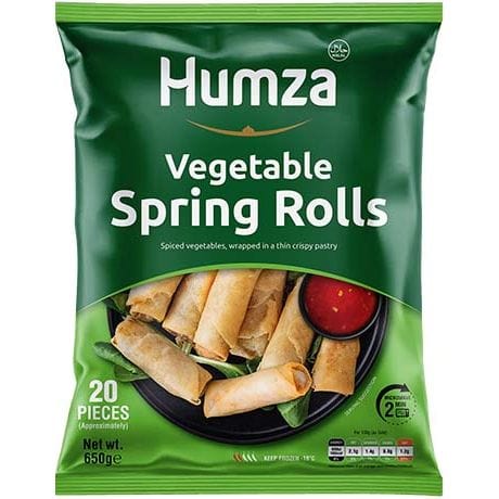 Asiatische Lebensmittel Online-Shop, Humza Gemüse-Frühlingsrollen, 20 Stück, 650g.