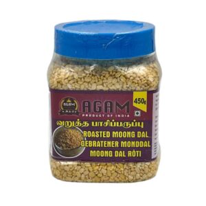 Asiatische Lebensmittel Online-Shop, gerösteter Moong Dal in Glasbehälter, 450g.