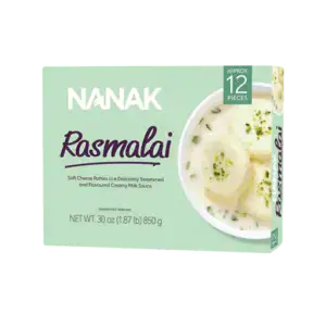 Asiatische Lebensmittel Online-Shop, NANAK Rasmalai 12Pcs, cremiger Käse, süßes Dessert.
